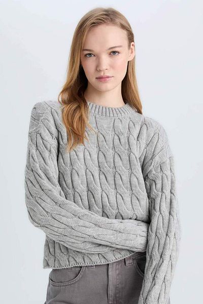 DeFacto Coool Regular Fit Crew Neck Hair Braided Knitwear Sweater E4604Ax25Sp