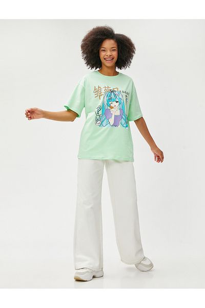 Koton Anime tričko Oversize Crew Neck Krátký rukáv Bavlna