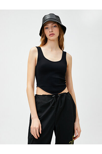 Koton Crop Ribbed Undershirt U Neck Asymmetrical Cut