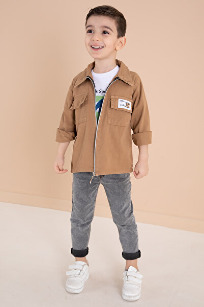 Cansın Mini Момчешки костюм от 3 части - кафяв цип, яке и тениска 19964