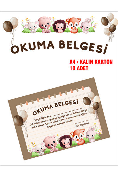 Pass Pano Okuma Belgesi  10 Adet  A4 Boyutunda Kalın Karton Okuma Şenliği Belge