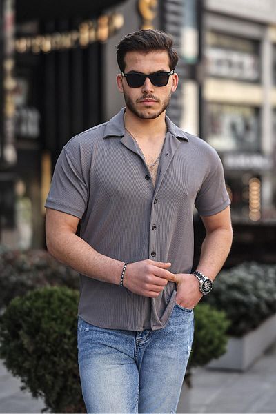 comstar Ανδρικό καλοκαιρινό πουκάμισο Lycra Slim Fit γιακά κοντομάνικο πουκάμισο