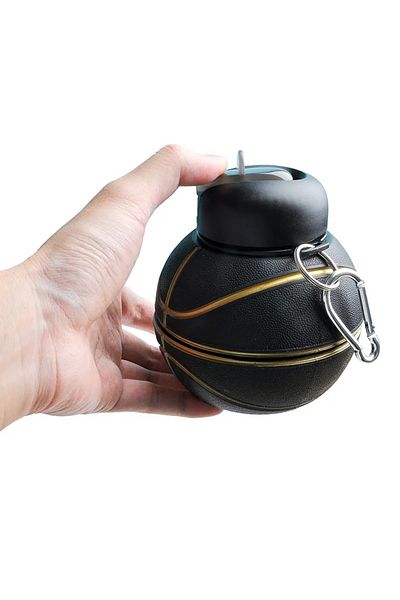 keyfisepet en keyifli sepet Black Basketball Themed Collapsible Silicone Flask - Stylish Design for Sports and Daily Use