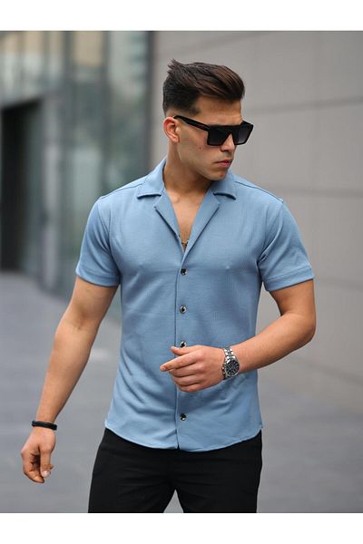 comstar Ανδρικό καλοκαιρινό πουκάμισο Lycra Slim Fit γιακά κοντομάνικο πουκάμισο