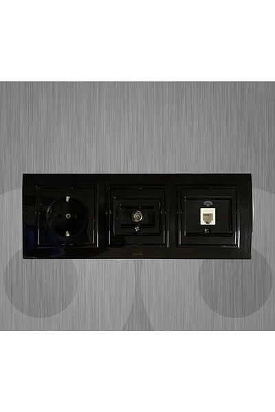 ELBİ Zena Triple Set Grounded Socket Satellite Socket Telephone Socket Triple Frame Black