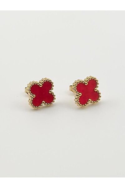 stainless steell Steel Clover Model Earrings (Red)