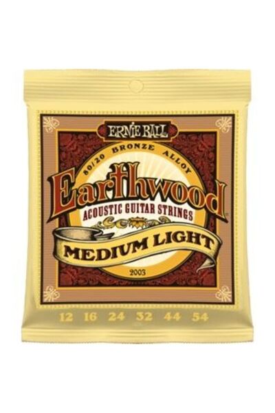 Ernie Ball P02003 - سلسلة جيتار صوتية برونزية 80/20 من Earthwood، ضوء متوسط 0.12-0.54