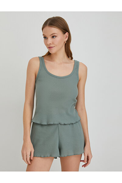 Koton Pizsama felső pántos U-nyakú texturált