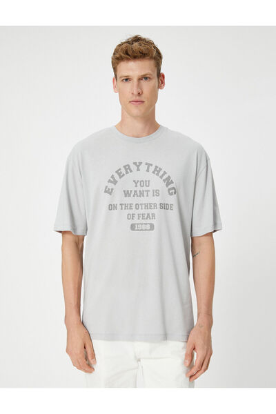 Koton Tricou din bumbac imprimat cu slogan cu gât