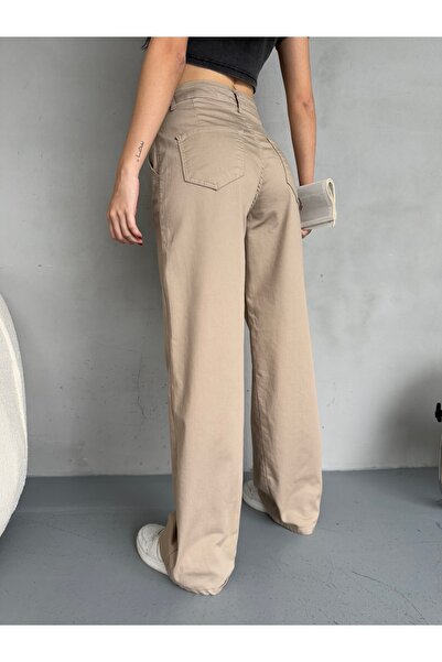 alanora Kadın Yüksek Bel Likralı Esnek Geniş Paça Palazzo Pantolon