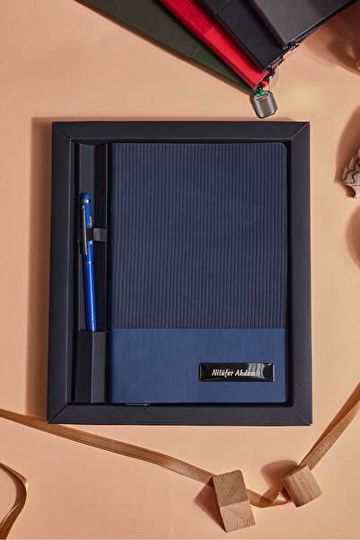 inkglo Lacivert Termo Deri Kadife Dokunuş Mavi Kalem Kutulu Kişiye Özel Çizgi...