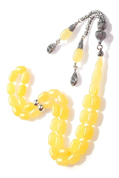 TESBİHCİBABA Ice Yellow Amber - Egg Cut Drop Amber Rosary