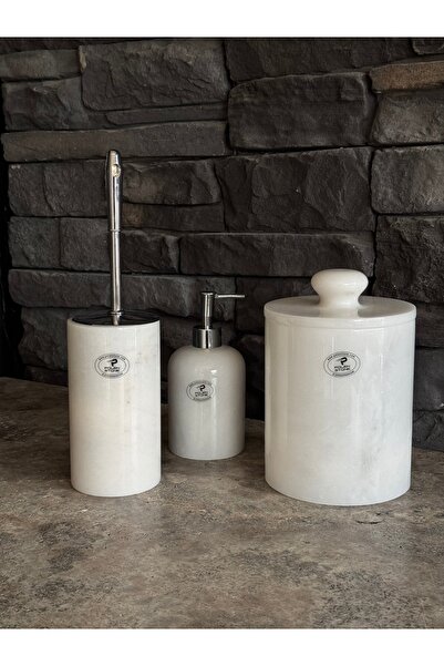 Polen Stone Beyaz Mermer 3’lü Takım Kapak Kendinden Tutmalı