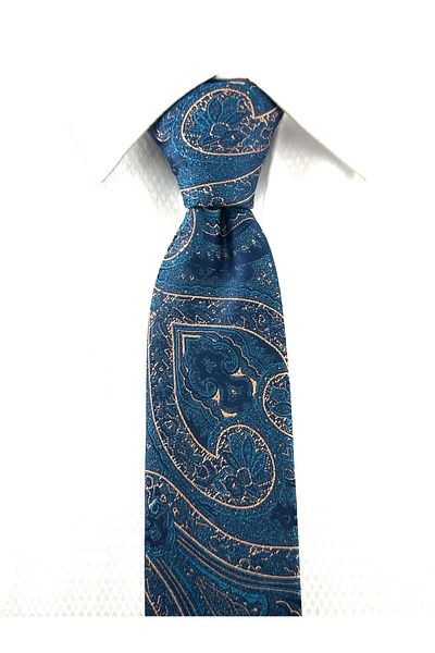 PİERRONİ Turquoise Mink Shawl Patterned Handkerchief Tie