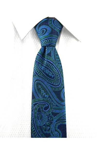 PİERRONİ Navy Blue Green Shawl Patterned Handkerchief Tie