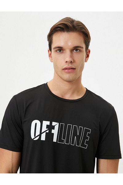 Koton Tricou sport, cu slogan imprimat, cu mânecă scurtă, cu decolteu rotund