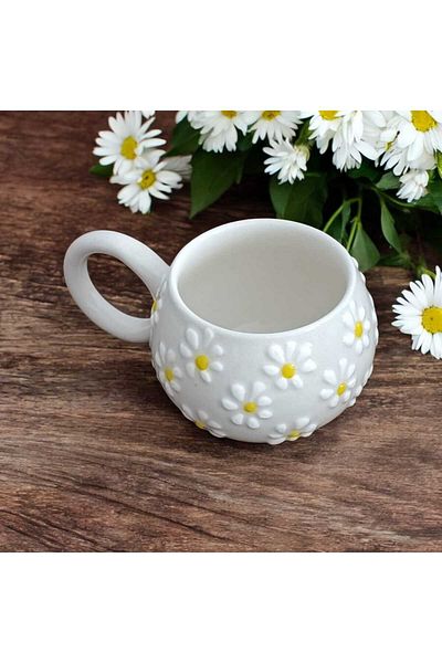 AGH Ceramic Daisy Embossed Mug - Tea Cup - Coffee Cup