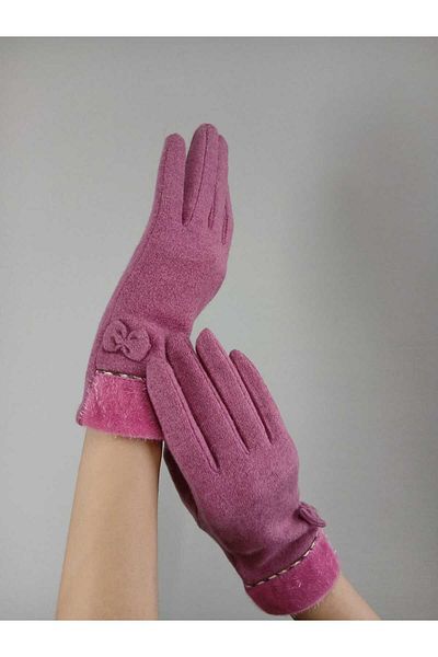 Gönülden Tasarım Pink Women's Gloves with Soft Cashmide Bow
