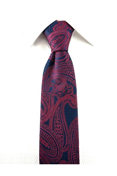 PİERRONİ Navy Blue Burgundy Shawl Patterned Handkerchief Tie