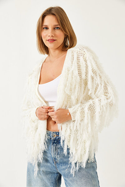 Bianco Lucci Women's Fringed Knitwear Cardigan 20246249