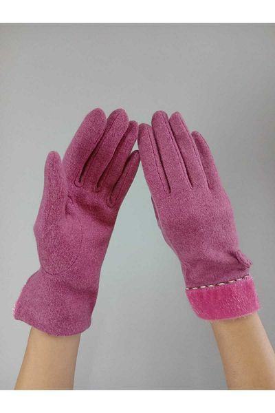 Gönülden Tasarım Pink Women's Gloves with Soft Cashmide Bow