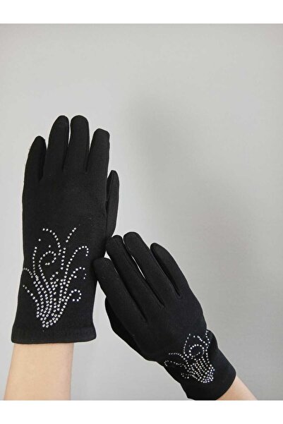 Gönülden Tasarım Чорні рукавички - кашемір з обробкою з каменю, сенсорні пальці