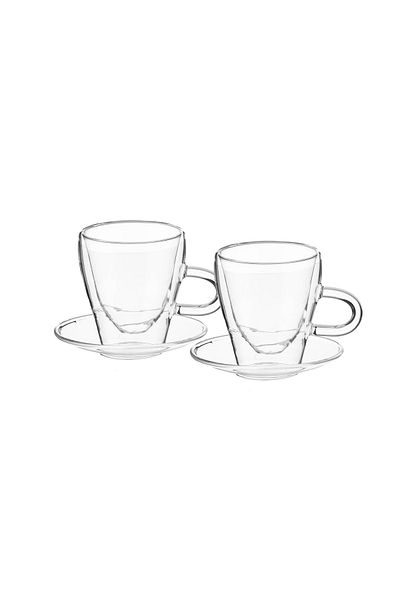 Generic 12 Piece Set Of Double Glass Coffee Cups With Saucers