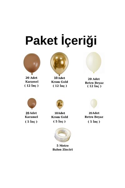 Ata Parti Dünyası Retro White Chrome Gold Caramel - 100 Pieces Birthday Balloon Chain Set