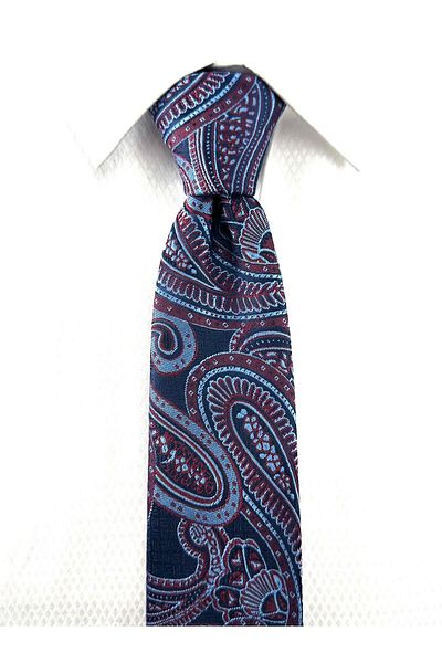 PİERRONİ Burgundy Blue Shawl Patterned Handkerchief Tie