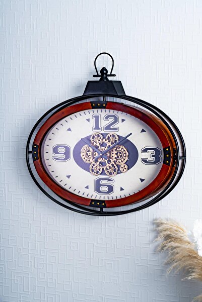 ACAR ساعة حائط على شكل عجلة مزخرفة - 65 سم