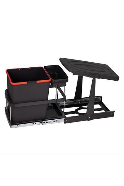 almital mobilya aksesuarları furniture accessories Телескопичен кош за боклук за кухня с релса, антрацит, 16 броя, 1 литър, минимална ширина на капака 40 см.