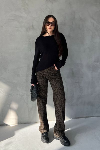 Seda Yalçın Atelier Khaki Leopard Print High Waist Denim Trousers