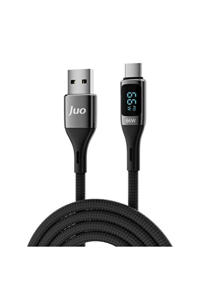 Juo 66w Dijital Led Ekranlı Örgülü Usb-a To Usb Type-c Hızlı Şarj Ve Data Kablosu 2 Metre