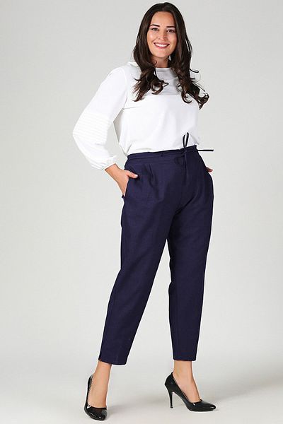 Gül Moda Plus Size Elastic Waist Carrot Trousers Navy Blue