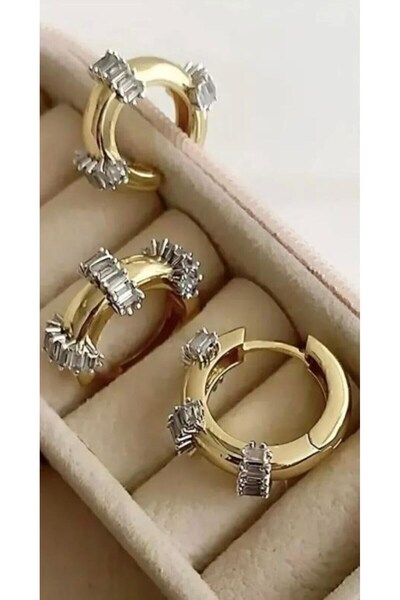 NKIE JEWELS Renk Mers Küpe Halka Taşlı Küpe Altın Çelik Baget 3173 -