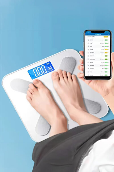 NOYİSKA Telefon Ile Uyumlu Akıllı Tartı Yağ Kas Ölçer Çok Fonksiyonlu Vücut A...