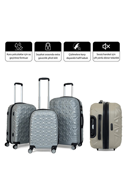 Reymond Luggage Piramit Desen ABS Seyahat Valizi, Canyon Serisi,  Fuşya - Büyük Boy