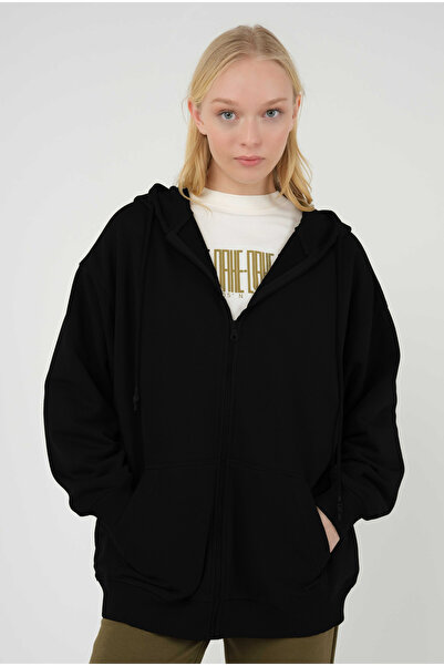 CMZ COLLECTİON Γυναικεία Μαύρη Ζακέτα Casual Basic Model με φερμουάρ