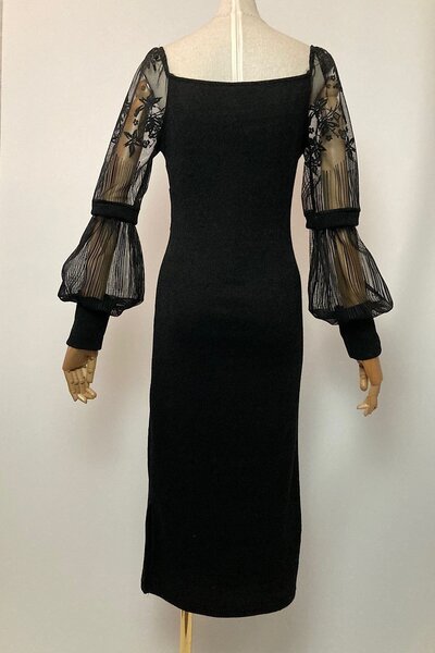 gesmoda M1991 Kol Detaylı Kruvaze Örme Elbise Siyah