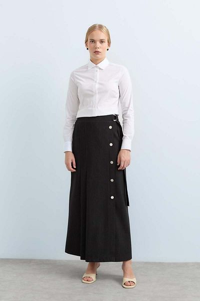 Nihan Smoked Skirt - Pleated and Button Detailed