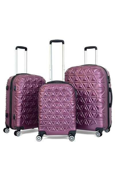 Reymond Luggage Piramit Desen ABS Seyahat Valizi, Canyon Serisi,  Mor - 3'lü Set