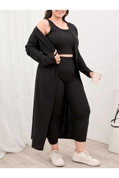 leilas Women's Large Size Cardigan Tracksuit Wool Viscose Fabric Double Set