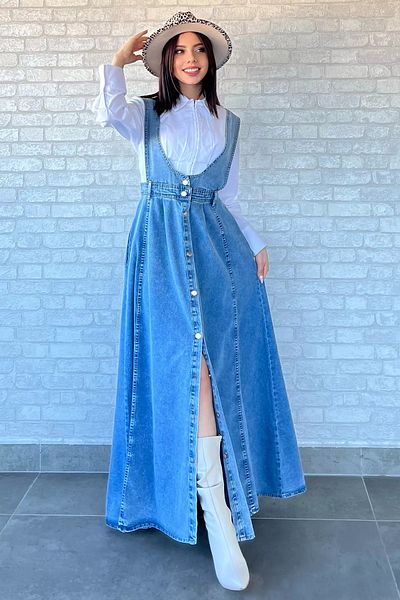 GÜLSELİ Rochie de damă albastră Salopet Denim Jean