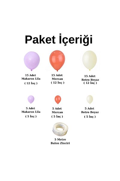 Ata Parti Dünyası Birthday Concept - *Coral* Retro White and Macaron Lilac 60 Pieces Balloon Chain Set