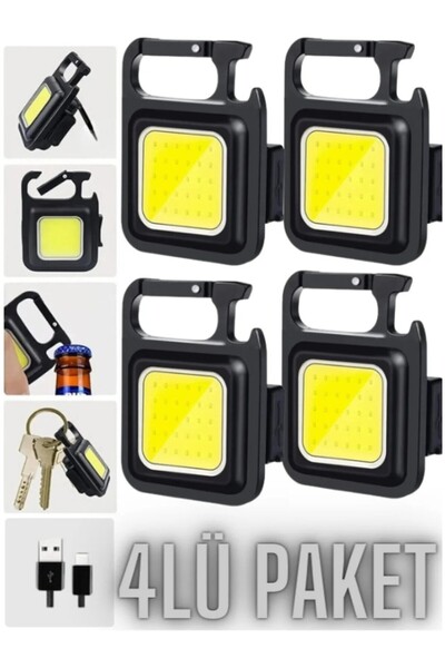 harry 4 Adet LED Anahtarlıklı Metal Kasa El Feneri Şişe Açacağı Usb’li Şarj E...