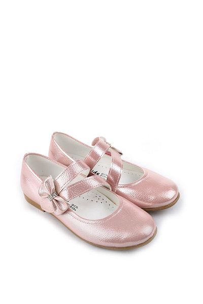 Papuçsepeti Ortaç 2082 - Girl's Patent Leather Ballerinas, Shoe Basket and Ballerina Bow Velcro Shoes