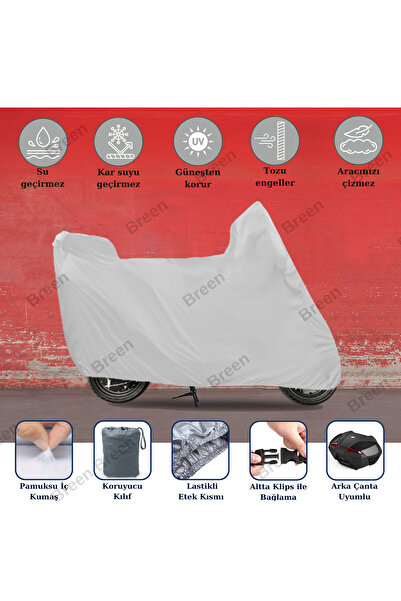 Breen Bajaj Dominar 250 D Arka Çanta Uyumlu Motosiklet Branda, Gri, Güvenli, Su Geçirmez Dayanıklı Kumaş