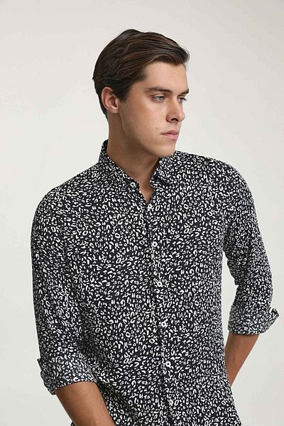Twn Slim Fit Μαύρο εμπριμέ πουκάμισο