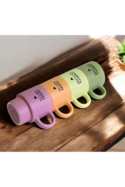 Tutku 4 Color Mug Set with Stand