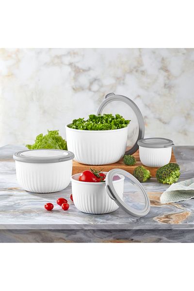 VİP AHMET Vacuum White Storage Container 4 Pieces 3 L 2 L 1 L 0.5 L (Dower Set)